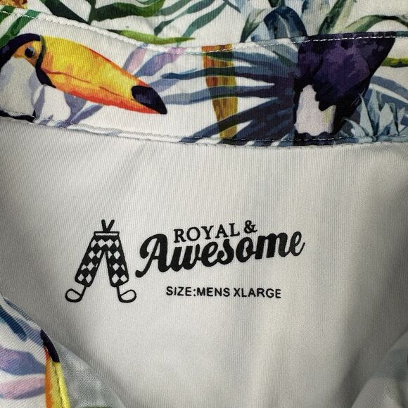 Royal & Awesome Polo Shirt Mens Tropical Stretch Bird Parrot Pineapple Golf XL - Picture 4 of 9